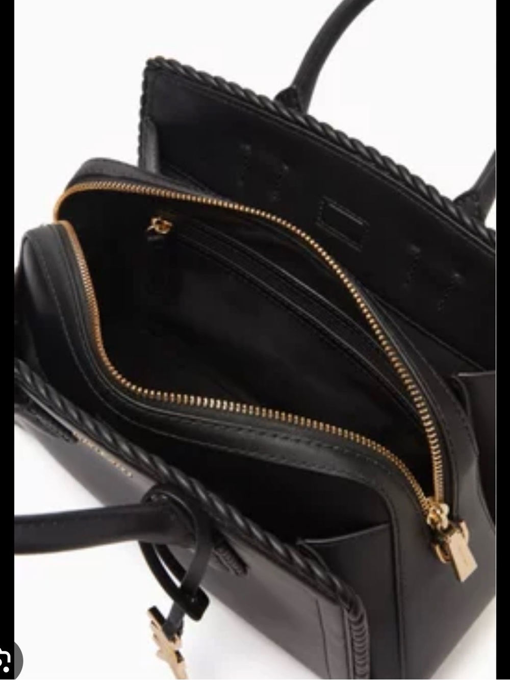 Michael Kors Black Leather Satchel with Gold MK Charm - Picture 3 of 9